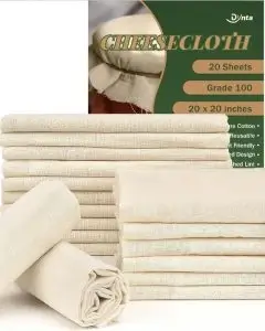 Product image of a 20-pack of resuable cheesecloth pieces for straining cannabutter from Dynta.