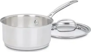 Product image of a 1.5-quart stainless steel saucepan for cooking cannabutter from Cuisinart.