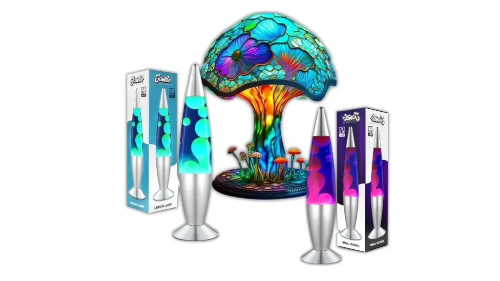 A combination of product images of psychedelic lighting