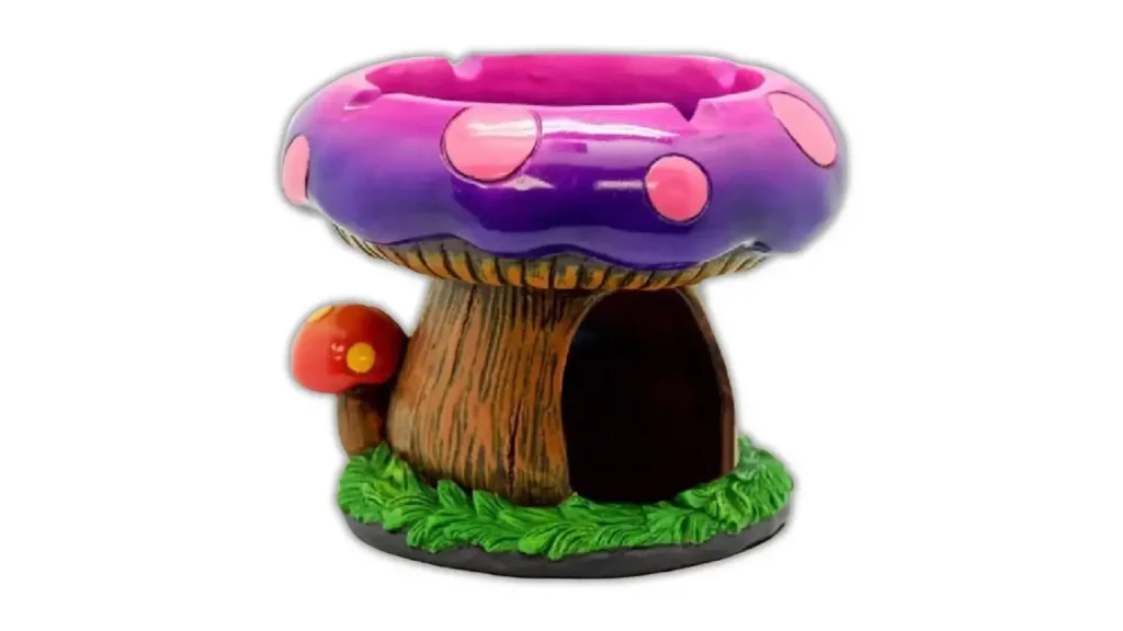 A product image of a novelty Mushroom House Ashtray, the best stoner birthday gift I ever received.