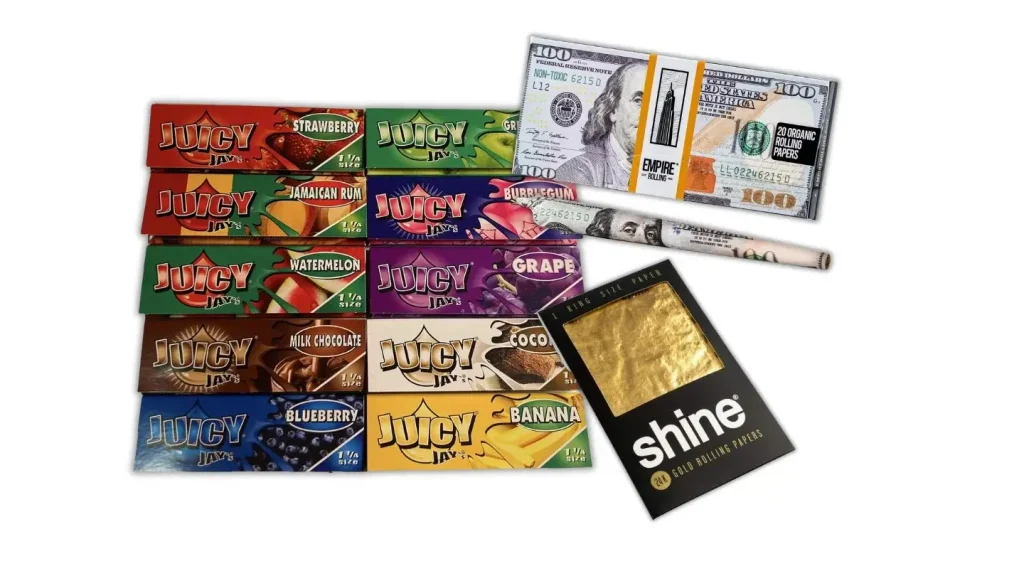 Product images of an assortment of novelty papers, including flavoured and stylized, making for a simple but fun weed gift idea.