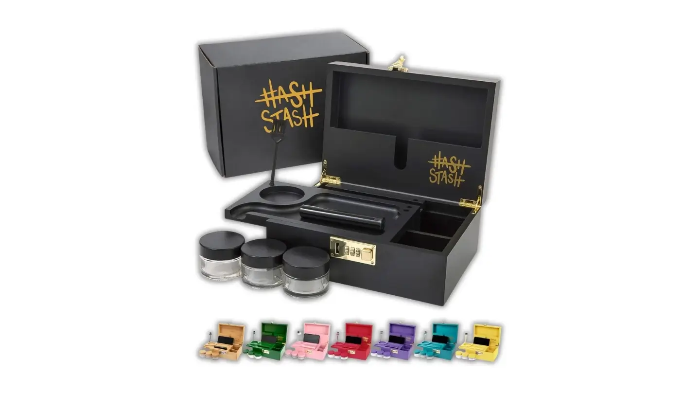 A product image of the OG HASHSTASH Storage Box — one of the best weed accessories and gift boxes around.
