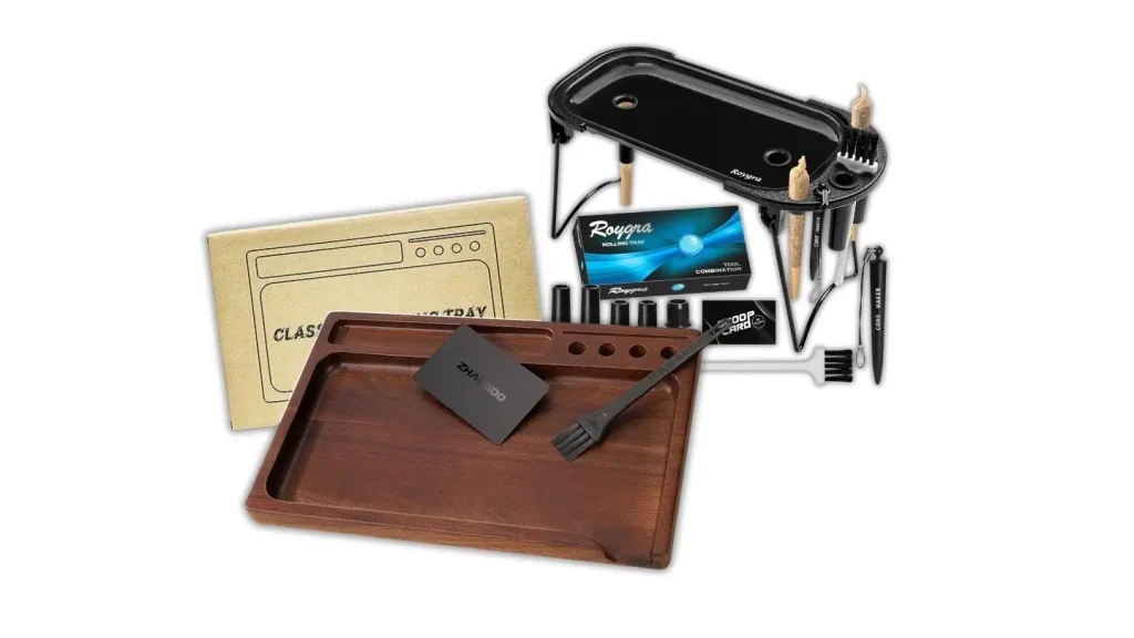 Product images of different weed rolling trays — a great cannabis gift for every occasion.