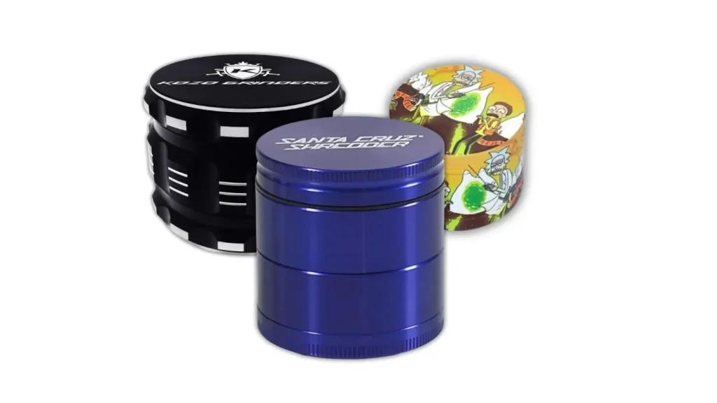 Product images of various herb griders, demonstrating one of the best practical gifts for weed smokers.