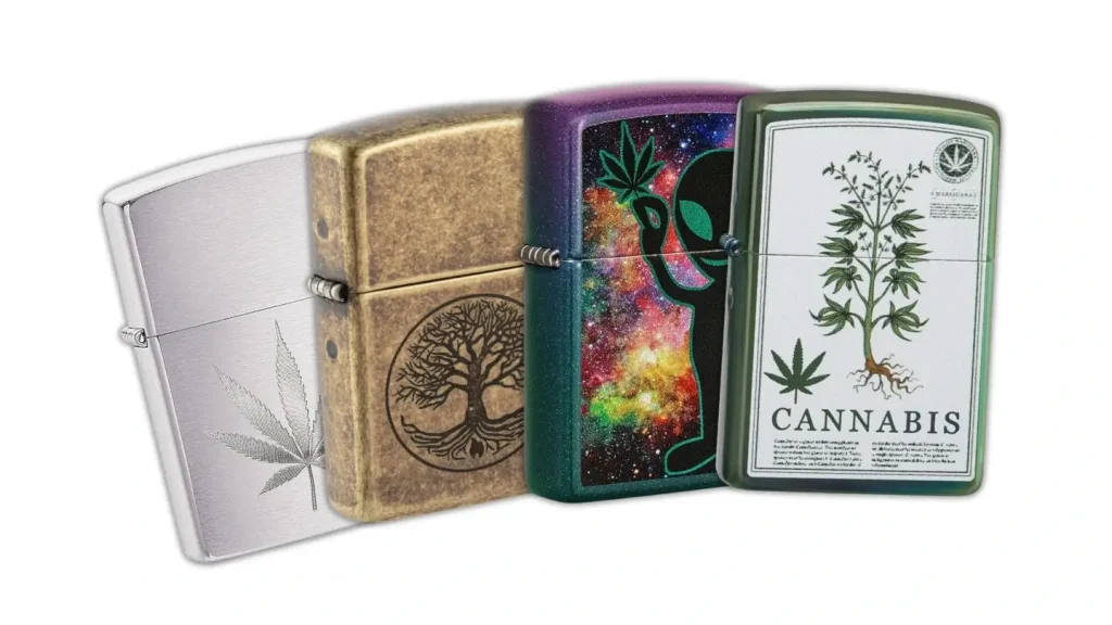 A collection of product images of various Zippo Lighter styles, making for one of the best gifts for stoners and cigarette smokers alike.